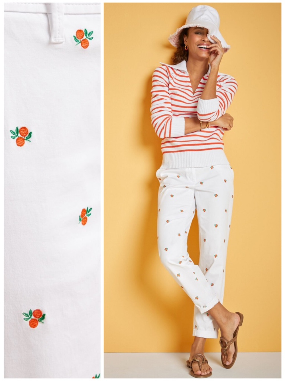 TALBOTS 8 Relaxed Chino - Orange Branches Spring Summer Citrus Fruit Print